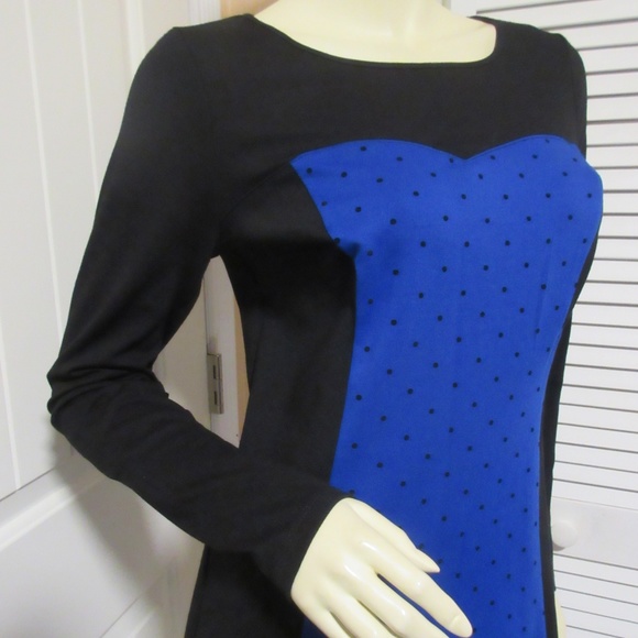 NWT Y2K Kensie Sheath Bodycon Dress S Long Sleeve Color Block Blue Black Retro - Picture 4 of 8